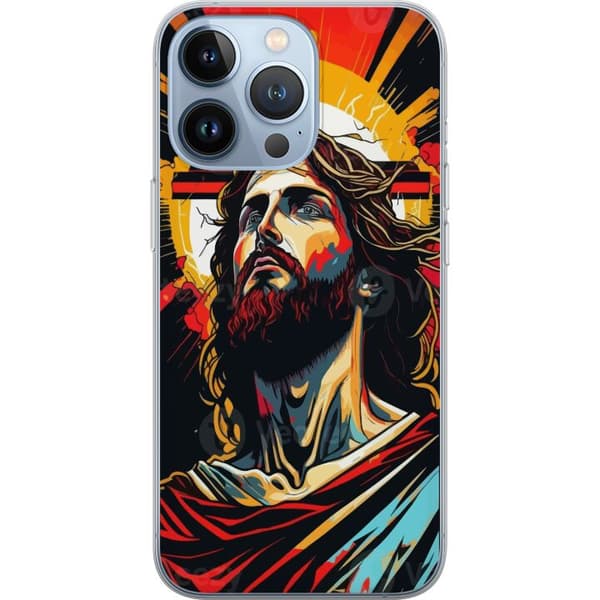 Apple iPhone 13 Pro Läpinäkyvä kuori Jeesus ja Kortti - uskonnollinen motiivi syvällä symboliikalla