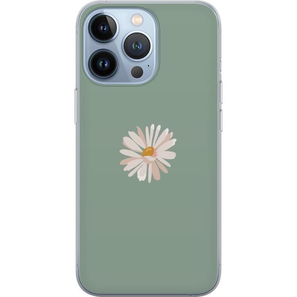 Apple iPhone 13 Pro Gjennomsiktig deksel Grønn Minimalblomst - stilren blomst på grønn bakgrunn