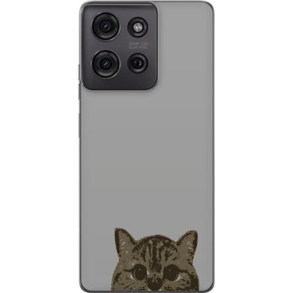 Motorola Moto G75 Gennemsigtig cover Grå Katteblik - stilfuld kat design med grå baggrund