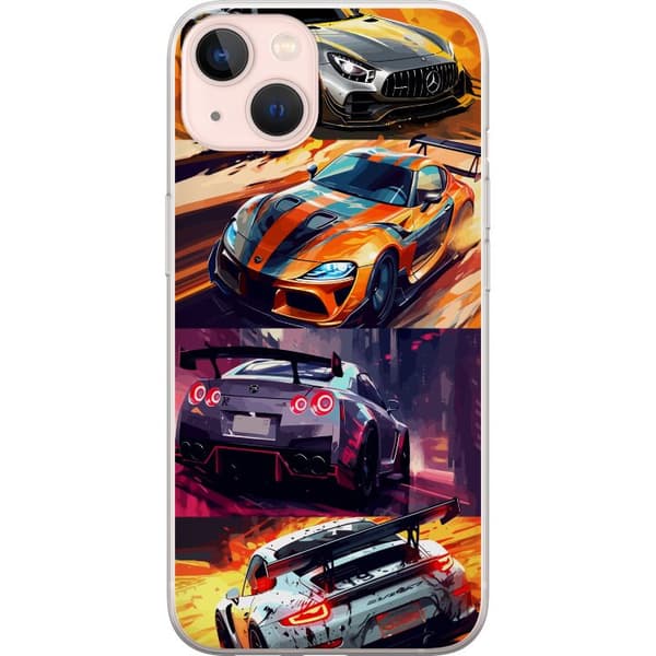 Apple iPhone 13 Genomskinligt Skal Rally Fever – fartfyllt motiv med rallybilar