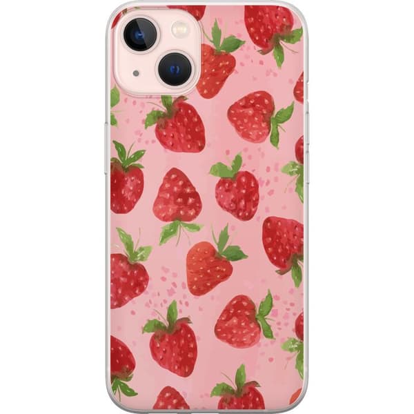 Apple iPhone 13 Genomskinligt Skal Strawberry Dreams – jordgubbsmönster i retrostil