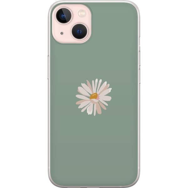 Apple iPhone 13 Gennemsigtig cover Grøn Minimalblomst - stilfuld blomst på grøn baggrund