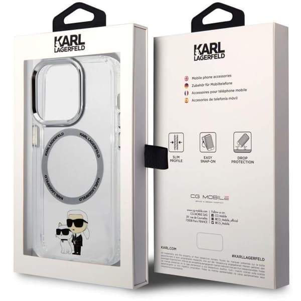 Karl Lagerfeld IML Karl och Choupette NFT MagSafe Baksidan Täcka för iPhone 15 Pro Transparent