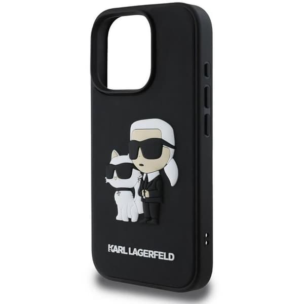 Karl Lagerfeld 3D Gummikar och Choupette Baksidefodral för iPhone 16 Pro Svart