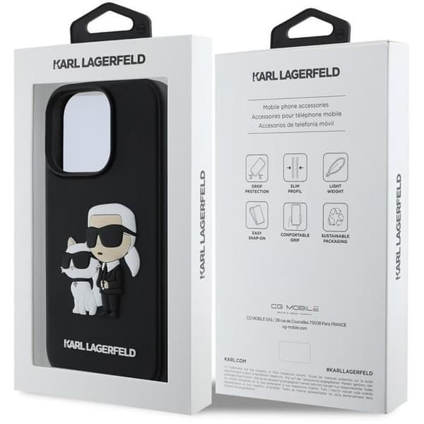 Karl Lagerfeld 3D Gummikar och Choupette Baksidefodral för iPhone 16 Pro Svart