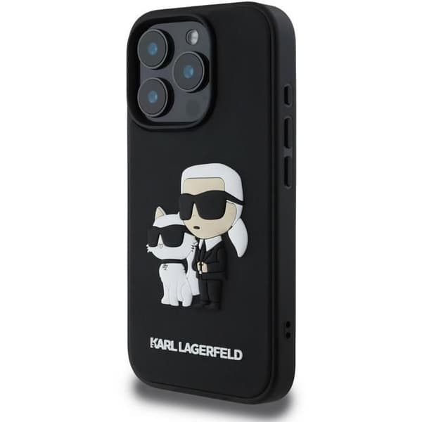 Karl Lagerfeld 3D Gummikar och Choupette Baksidefodral för iPhone 16 Pro Svart