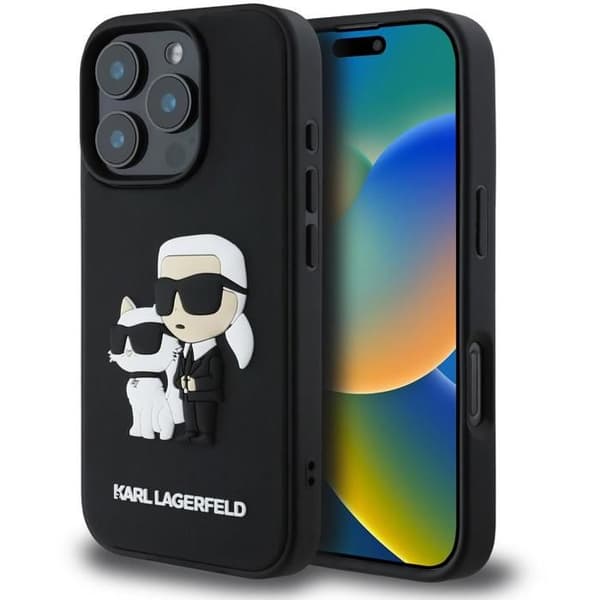 Karl Lagerfeld 3D Gummikar och Choupette Baksidefodral för iPhone 16 Pro Svart