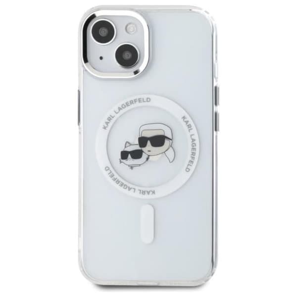 Coque MagSafe Karl Lagerfeld IML Metal Karl & Choupette för iPhone 15 (Vit)