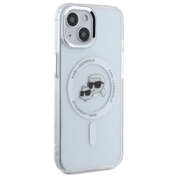 Coque MagSafe Karl Lagerfeld IML Metal Karl & Choupette för iPhone 15 (Vit)