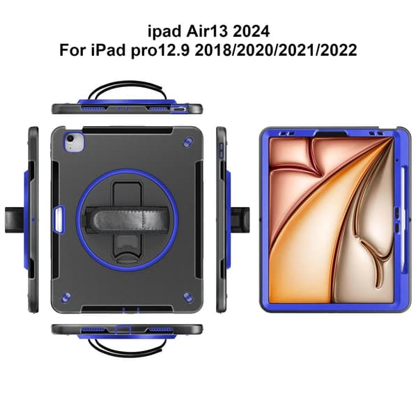 Tablet Cover til iPad Pro 12.9, Stødabsorberende Beskyttelse, 360-Graders Håndrem,Mørkeblå