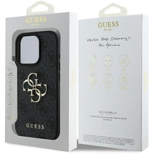 Mjukt fodral - GUESS - iPhone 16 Pro Max - Ekologiskt läder - 4G-logotyp - Svart