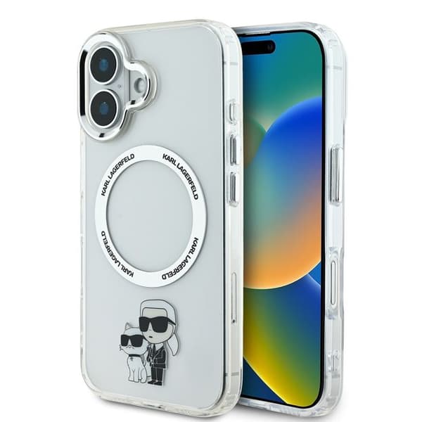 Coque för iPhone 16 Plus Tryckt Karl och Choupette Kompatibel med MagSafe Karl Lagerfeld Transparent