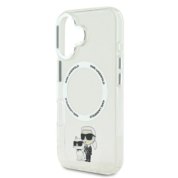 Coque för iPhone 16 Plus Tryckt Karl och Choupette Kompatibel med MagSafe Karl Lagerfeld Transparent