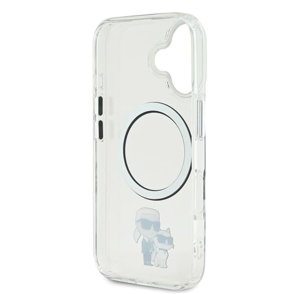 Coque för iPhone 16 Plus Tryckt Karl och Choupette Kompatibel med MagSafe Karl Lagerfeld Transparent