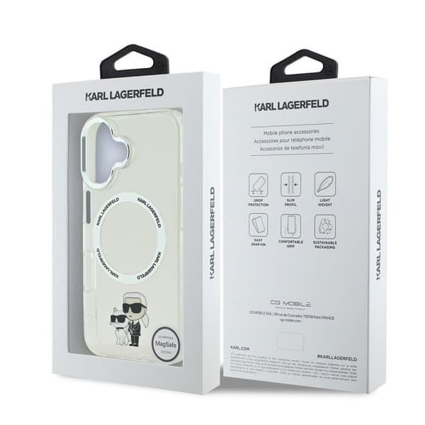 Coque för iPhone 16 Plus Tryckt Karl och Choupette Kompatibel med MagSafe Karl Lagerfeld Transparent