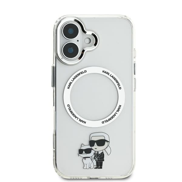 Coque för iPhone 16 Plus Tryckt Karl och Choupette Kompatibel med MagSafe Karl Lagerfeld Transparent