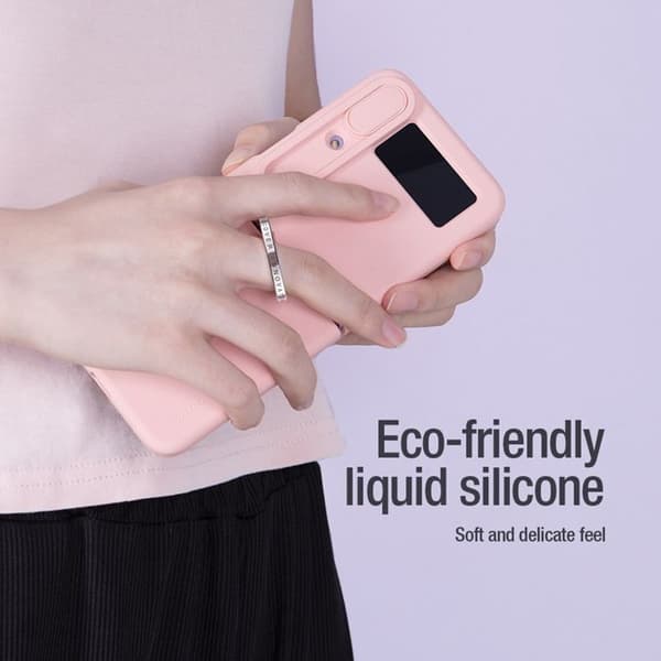 Silkig silikonfodral för Galaxy Z Flip4 5G med hållring Nillkin rosa