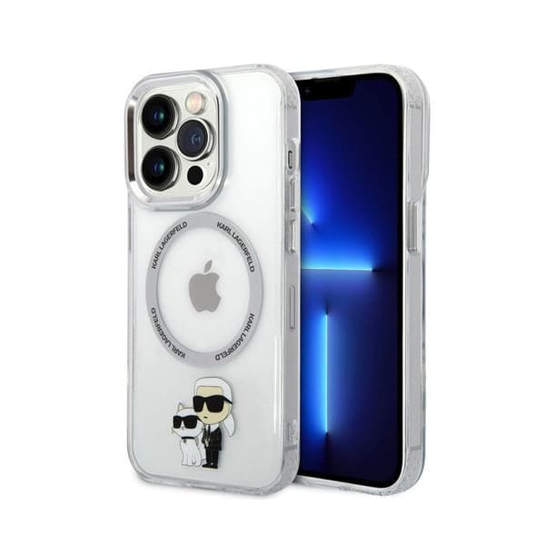 Coque för iPhone 15 Pro Max Tryckt Karl och Choupette Kompatibel med MagSafe Karl Lagerfeld Transparent