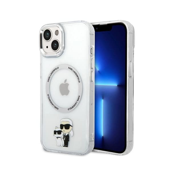 iPhone 15-ertuipe med tryck av Karl och Choupette, MagSafe-kompatibel, Karl Lagerfeld, genomskinlig