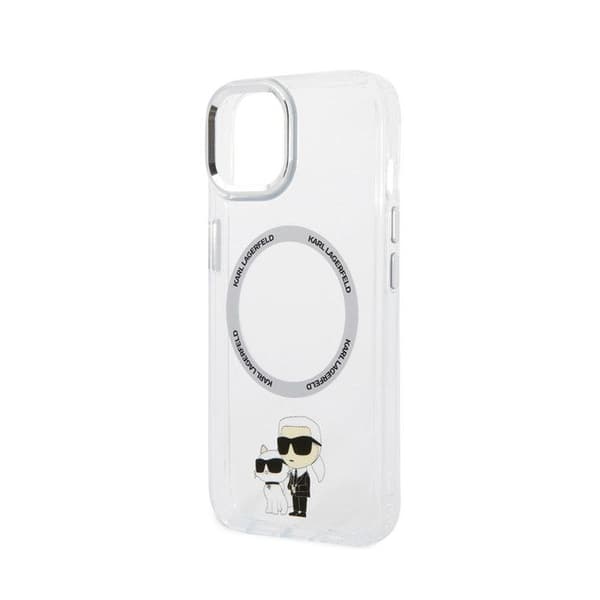 iPhone 15-ertuipe med tryck av Karl och Choupette, MagSafe-kompatibel, Karl Lagerfeld, genomskinlig