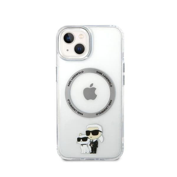 iPhone 15-ertuipe med tryck av Karl och Choupette, MagSafe-kompatibel, Karl Lagerfeld, genomskinlig