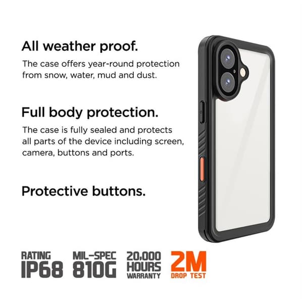 Coque 360° Framsidan Baksidan för iPhone 16 Plus IP68 Ultra Förstärkt Eiger Transparent