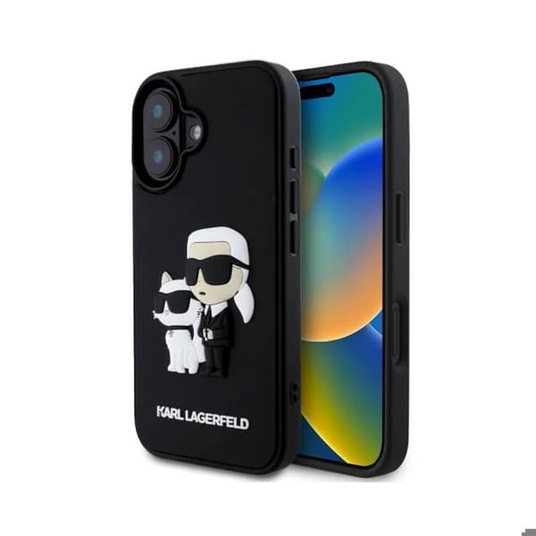 Coque för iPhone 16 Plus 3D Karl och Choupette Förstärkt Karl Lagerfeld Svart