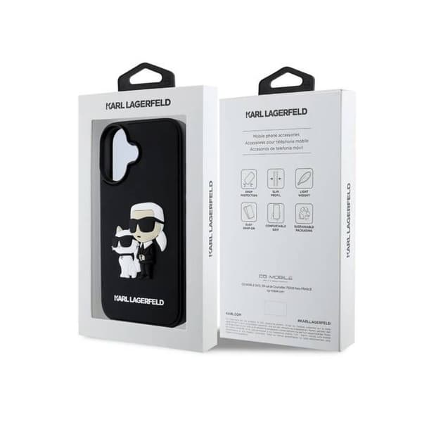 Coque för iPhone 16 Plus 3D Karl och Choupette Förstärkt Karl Lagerfeld Svart
