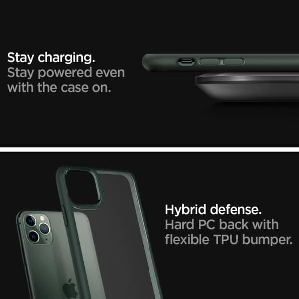 Spigen iPhone 11 Pro Max [Ultra Hybrid] stötfångare förstärkt fodral, genomskinlig baksida, anti-skrapa - nattgrön (ACS00411)