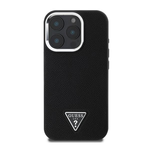 Skydd för iPhone 16 Pro Max Stötsäker med Texturerad Yta och Triangulär Guess-logotyp Svart