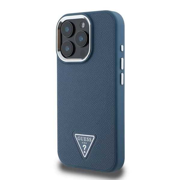 Skydd för iPhone 16 Pro Max Stötabsorberande med Gråfflad Effekt och Triangulärt Guess-logotyp Blå