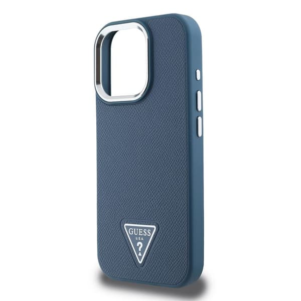Skydd för iPhone 16 Pro Max Stötabsorberande med Gråfflad Effekt och Triangulärt Guess-logotyp Blå