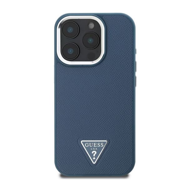 Skydd för iPhone 16 Pro Max Stötabsorberande med Gråfflad Effekt och Triangulärt Guess-logotyp Blå