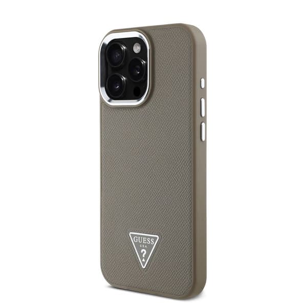 Stöd för iPhone 16 Pro Max Stötbeständig med Texturerad Yta och Guess Triangel Logotyp Brun