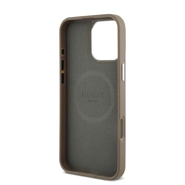 Stöd för iPhone 16 Pro Max Stötbeständig med Texturerad Yta och Guess Triangel Logotyp Brun