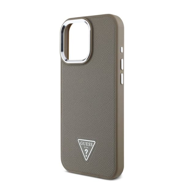 Stöd för iPhone 16 Pro Max Stötbeständig med Texturerad Yta och Guess Triangel Logotyp Brun