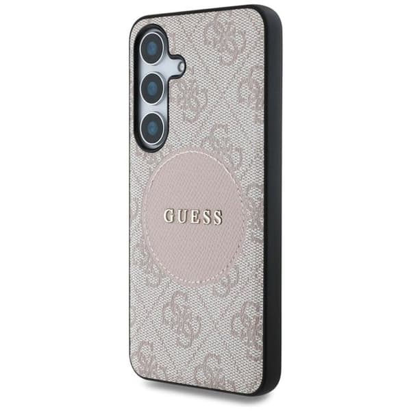 Coque Guess 4G Round Patch Classic Logo MagSafe för Samsung Galaxy S25+ (rosa)