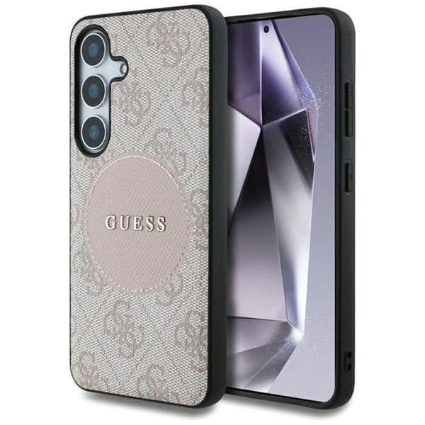 Coque Guess 4G Round Patch Classic Logo MagSafe för Samsung Galaxy S25+ (rosa)