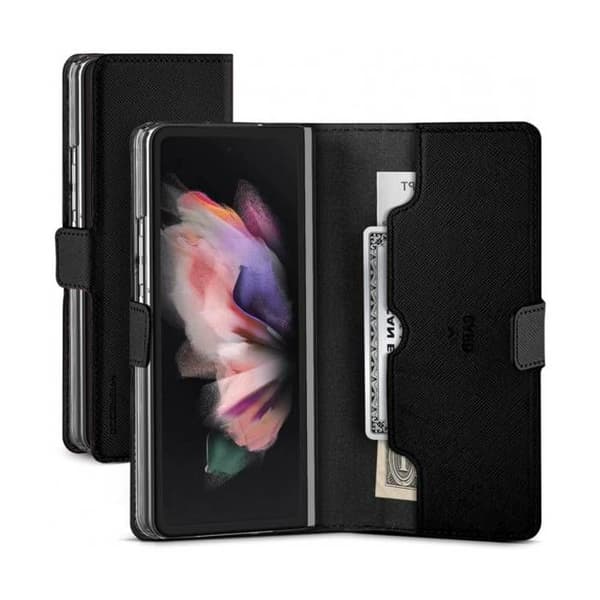 Fodral för Galaxy Z Fold 4 Foliomagnet med sedelholdare Mercury Svart