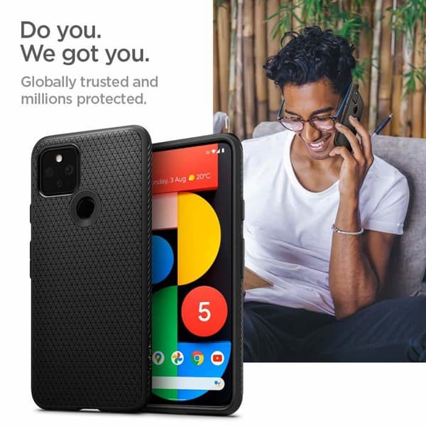 Telefonfodral - Spigen-telefonbumper - ACS01896 - Liquid Air-fodral kompatibelt med Pixel 5 - Svart