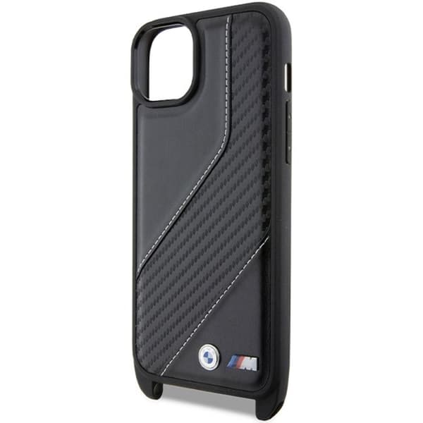 iPhone 15 Plus Fodral - BMW Läder M Edition Kolfiber Stripe & Rem (BMHCP15M23PSCCK) - Svart