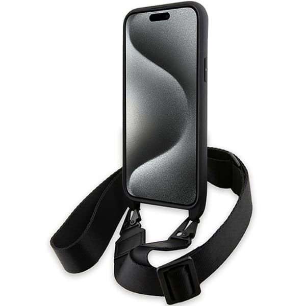 iPhone 15 Plus Fodral - BMW Läder M Edition Kolfiber Stripe & Rem (BMHCP15M23PSCCK) - Svart
