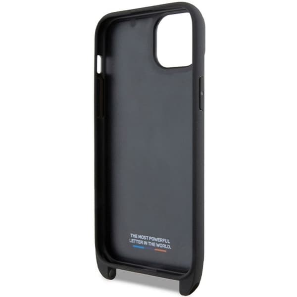 iPhone 15 Plus Fodral - BMW Läder M Edition Kolfiber Stripe & Rem (BMHCP15M23PSCCK) - Svart