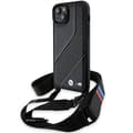 Miniatyrbild 1 av 6: iPhone 15 Plus Fodral - BMW Läder M Edition Kolfiber Stripe &amp; Rem (BMHCP15M23PSCCK) - Svart