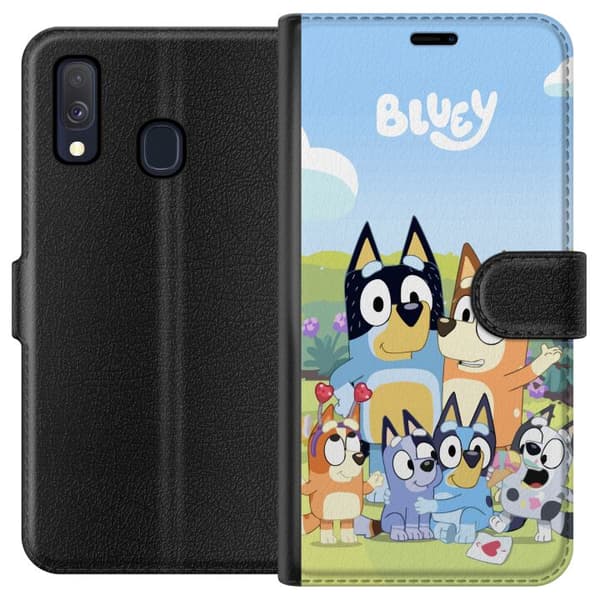 Samsung Galaxy A40 Tegnebogsetui Bluey mobilcover med hele familien i farverigt design