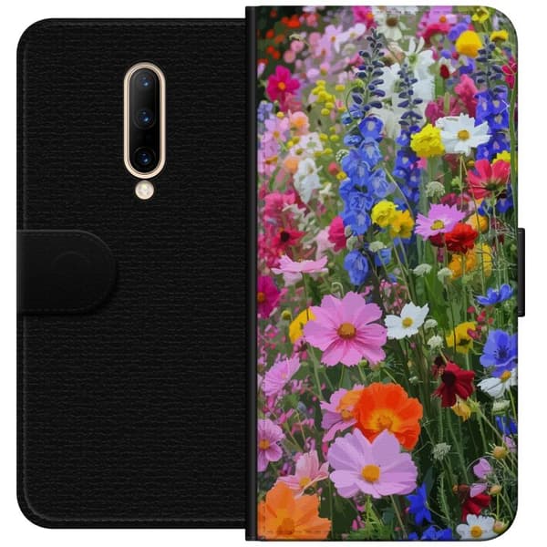 OnePlus 7 Pro Tegnebogsetui Blomstret mobilcover med sommerlig eng og naturmotiv