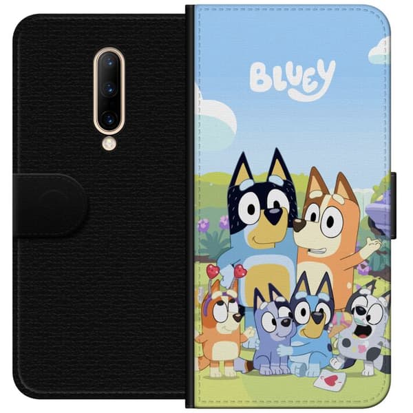 OnePlus 7 Pro Tegnebogsetui Bluey mobilcover med hele familien i farverigt design