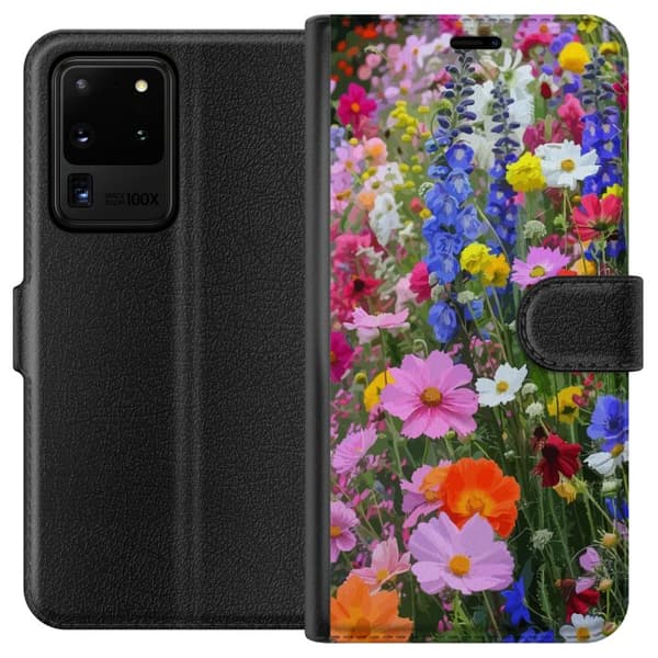 Samsung Galaxy S20 Ultra Lommeboketui Blomstrete mobildeksel med sommerlig eng og naturmotiv
