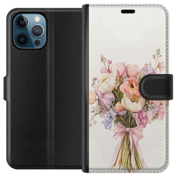 Apple iPhone 12 Pro Plånboksfodral Mobilskal med färgglad blombukett i romantisk stil