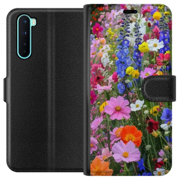 OnePlus Nord Lommeboketui Blomstrete mobildeksel med sommerlig eng og naturmotiv